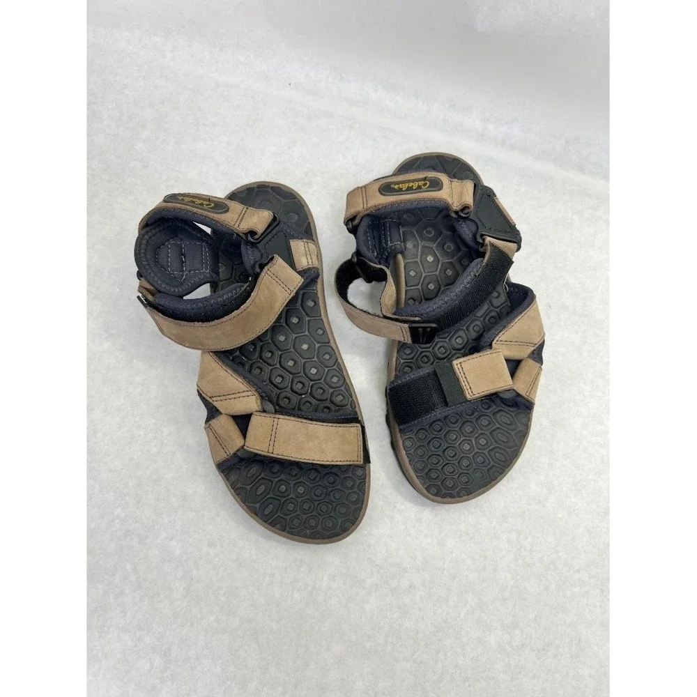 Cabelas Womens 9 Hiking Sandals Leather Strappy Outdoor Sport Shoes Tan Black